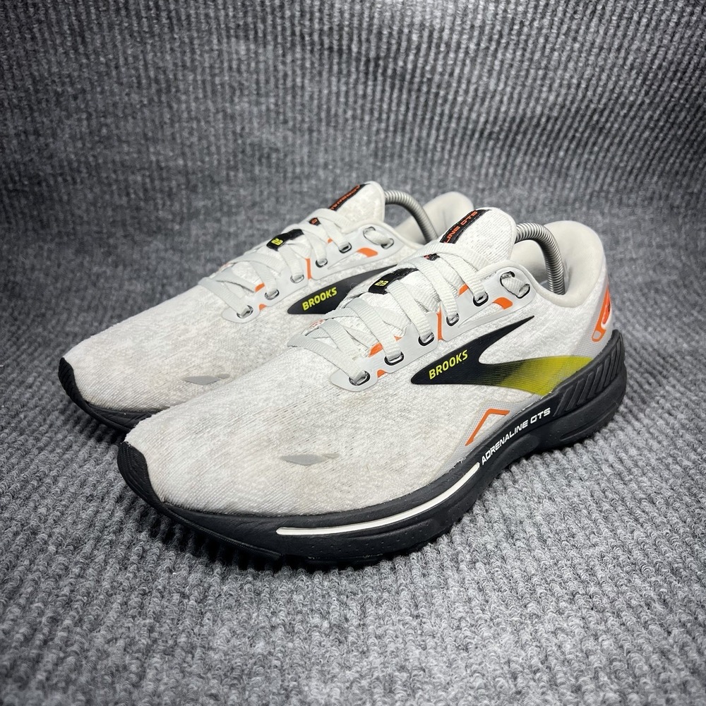 Brooks Adrenaline GTS 23 Mens Size 10 White Orange Boom Running Shoe 1103911D017